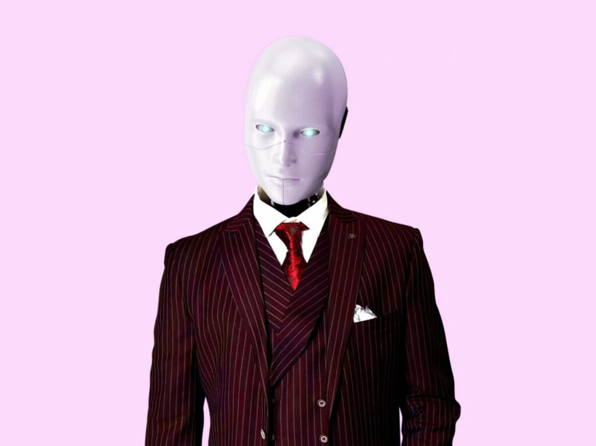 man in red and black pinstripe suit jacket