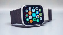 black smart watch with black strap