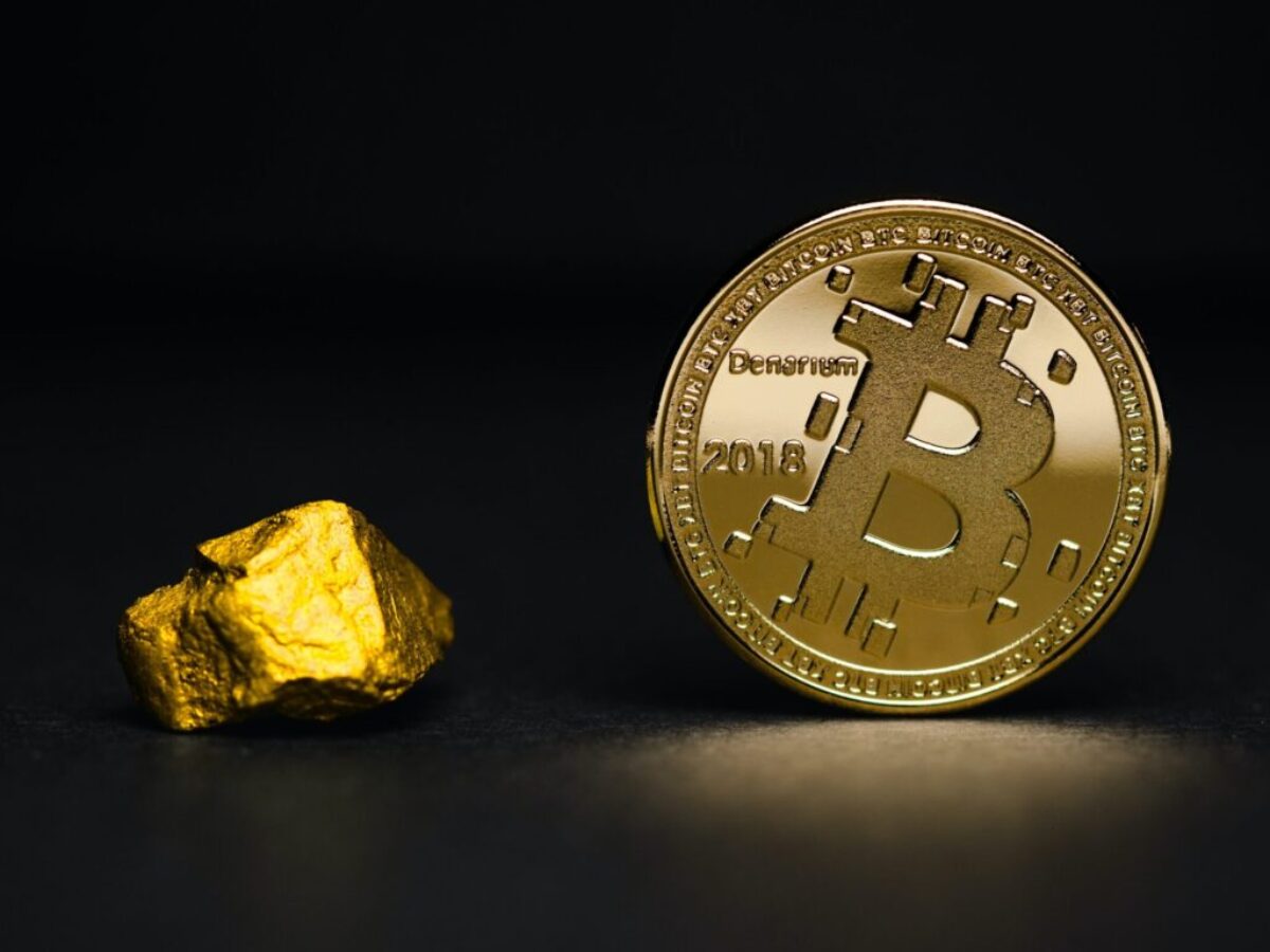 round gold-colored bit coin