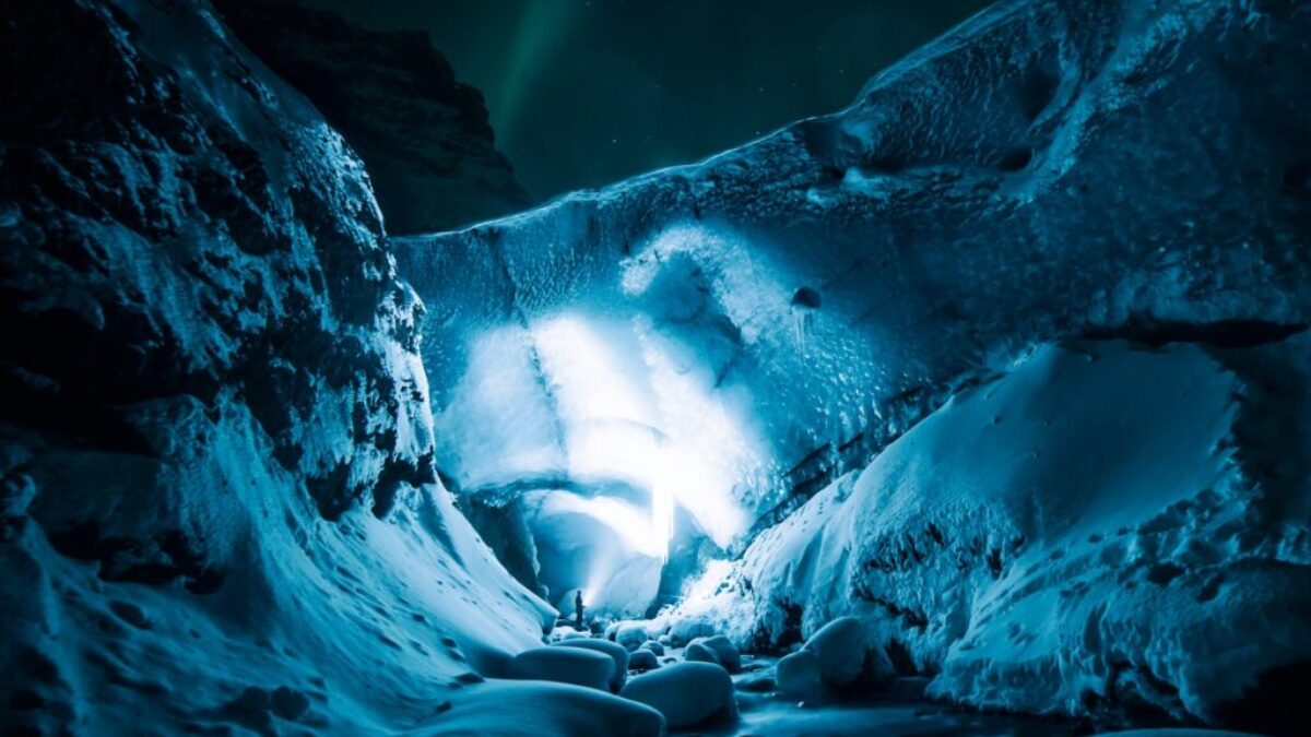 person on white cave