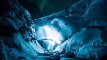 person on white cave