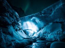 person on white cave