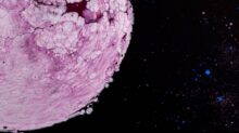 close view of pink planet cartoon image