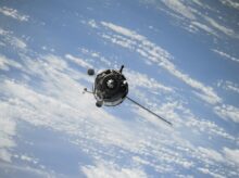satellite flying on space