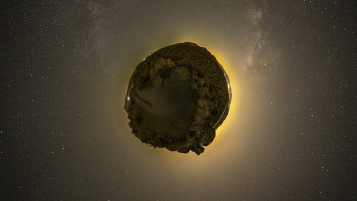 floating rock on galaxy illustration
