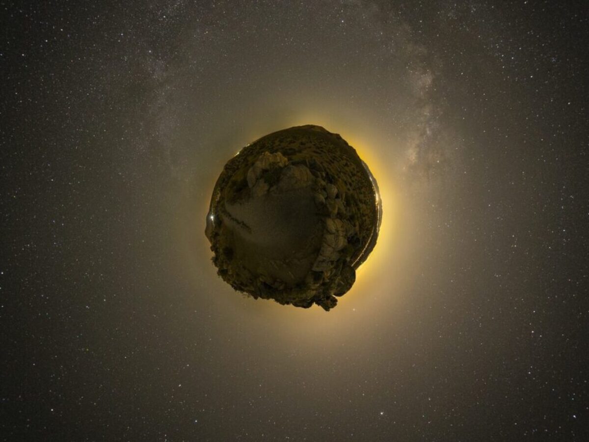 floating rock on galaxy illustration