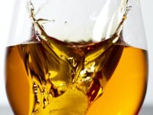 liquor filled clear stemless glass
