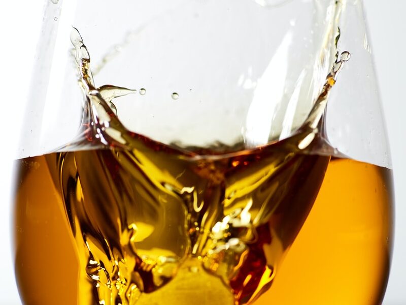 liquor filled clear stemless glass