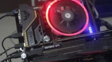 lighted black and gray graphics card