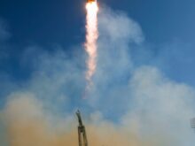 Soyuz rocket launches from Baikonur launch pad