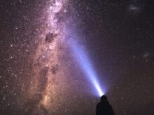 silhouette of man and woman under starry night