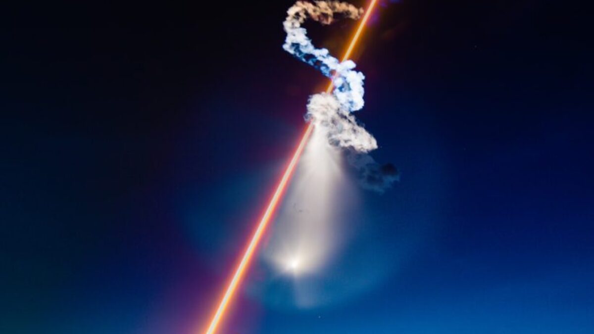 rocket launched at nighttime
