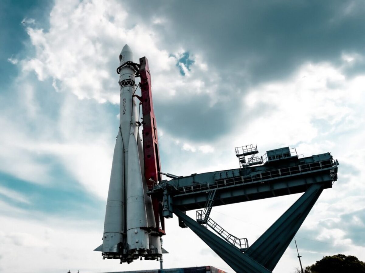 rocket under heavy clouds