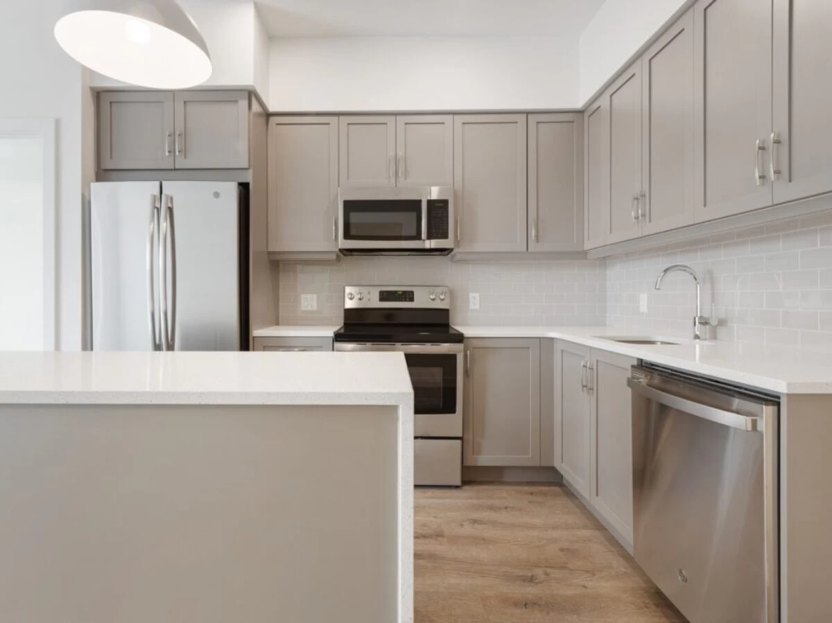 white and silver kitchen counter