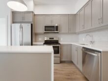 white and silver kitchen counter