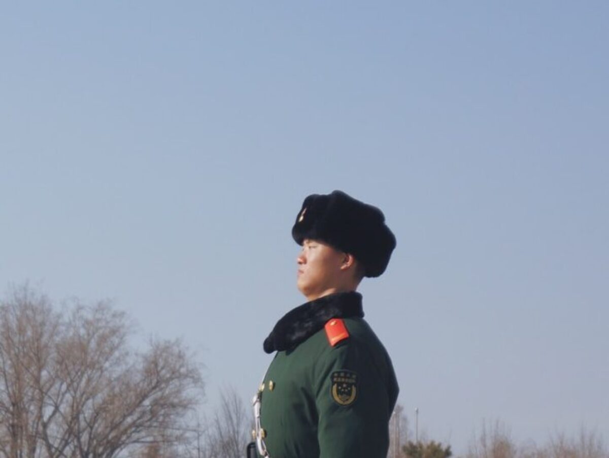 man standing beside leafless trees