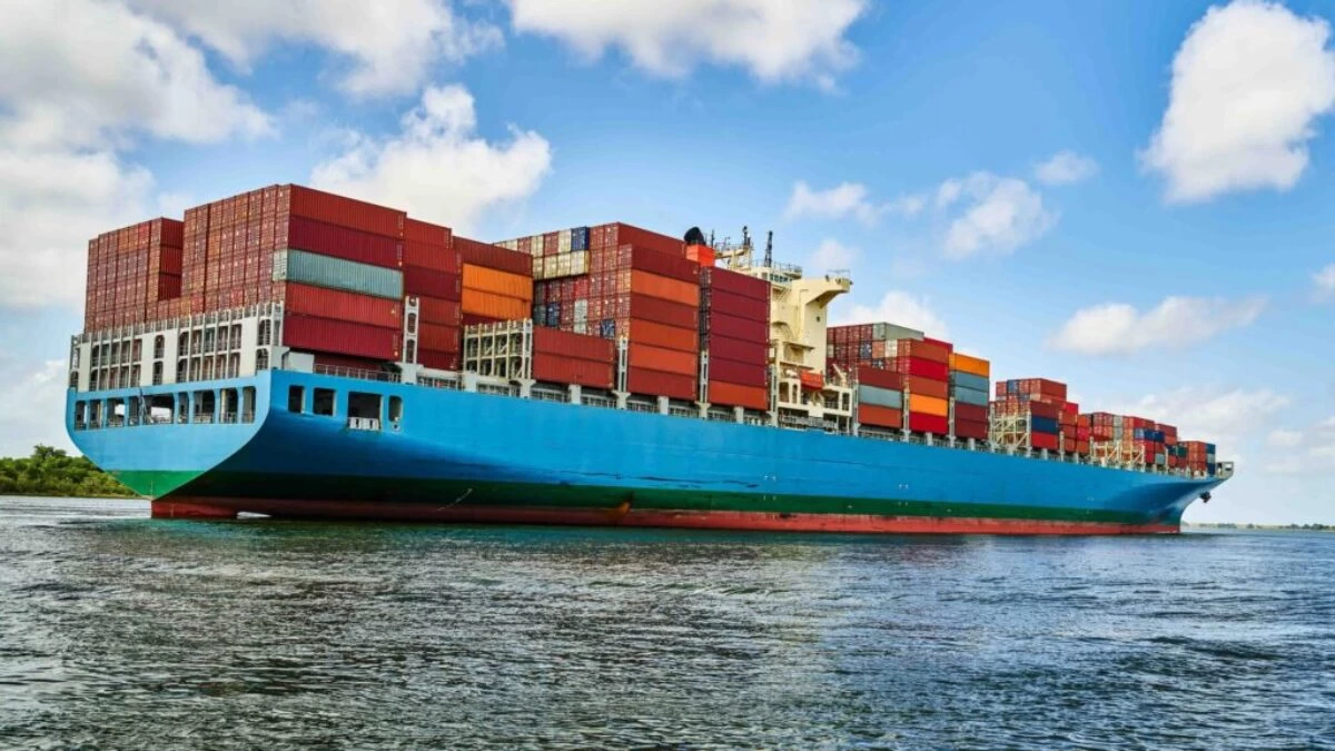 A Massive Container Ship Plies The Savannah River In Savannah, G