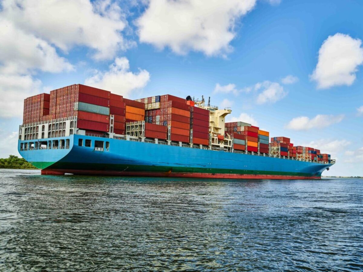 A Massive Container Ship Plies The Savannah River In Savannah, G