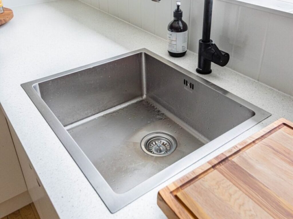stainless steel sink with faucet