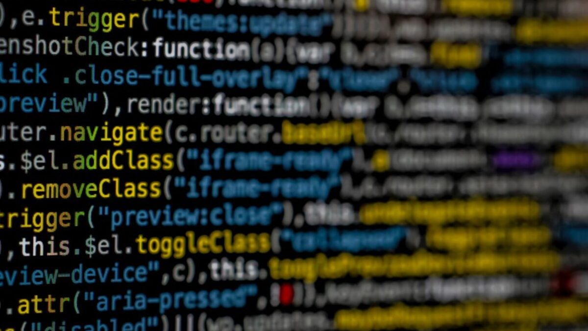yellow and blue data code displayed on screen