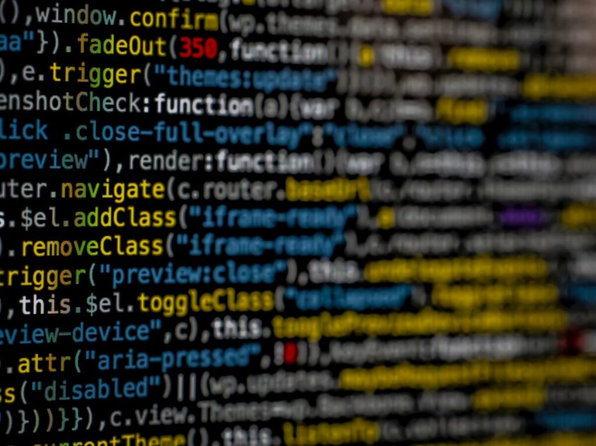 yellow and blue data code displayed on screen