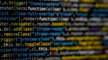 yellow and blue data code displayed on screen