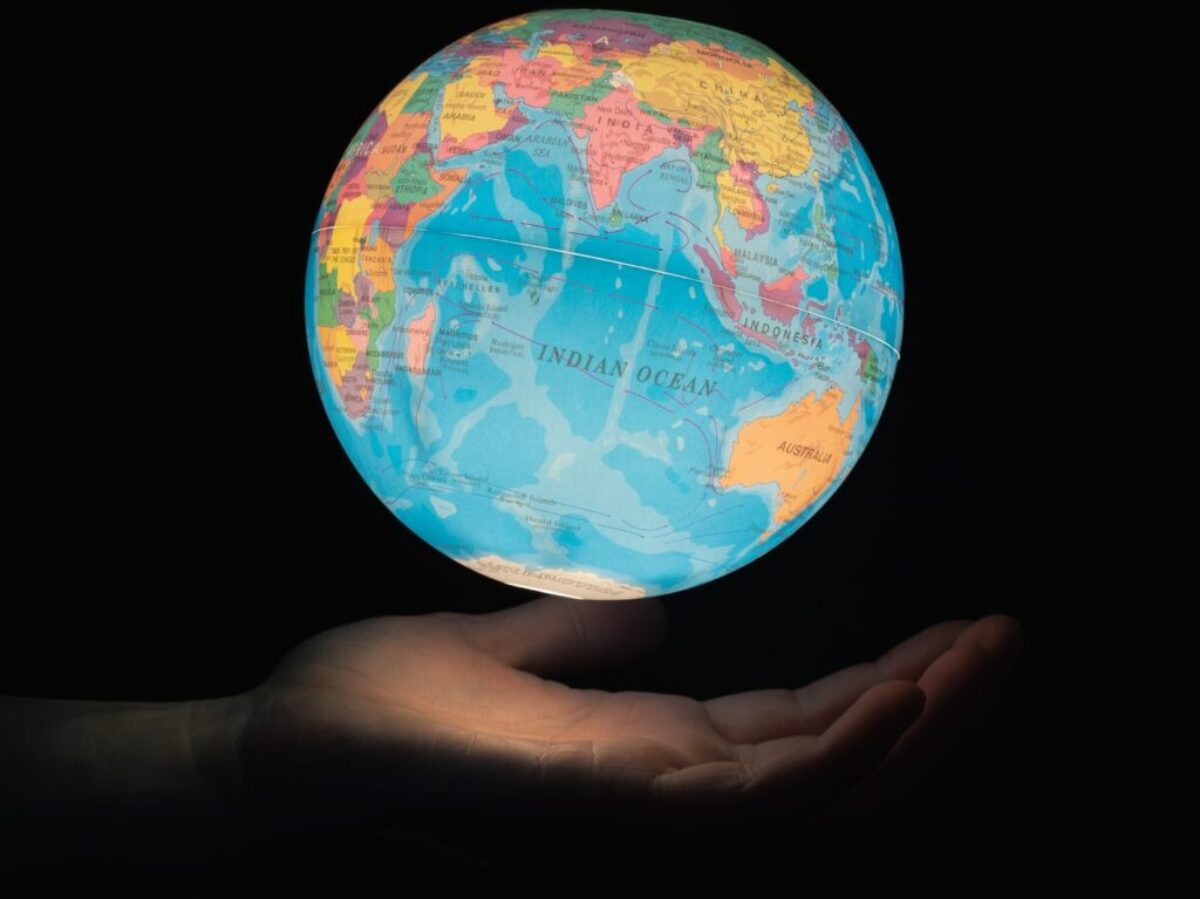 blue and brown desk globe