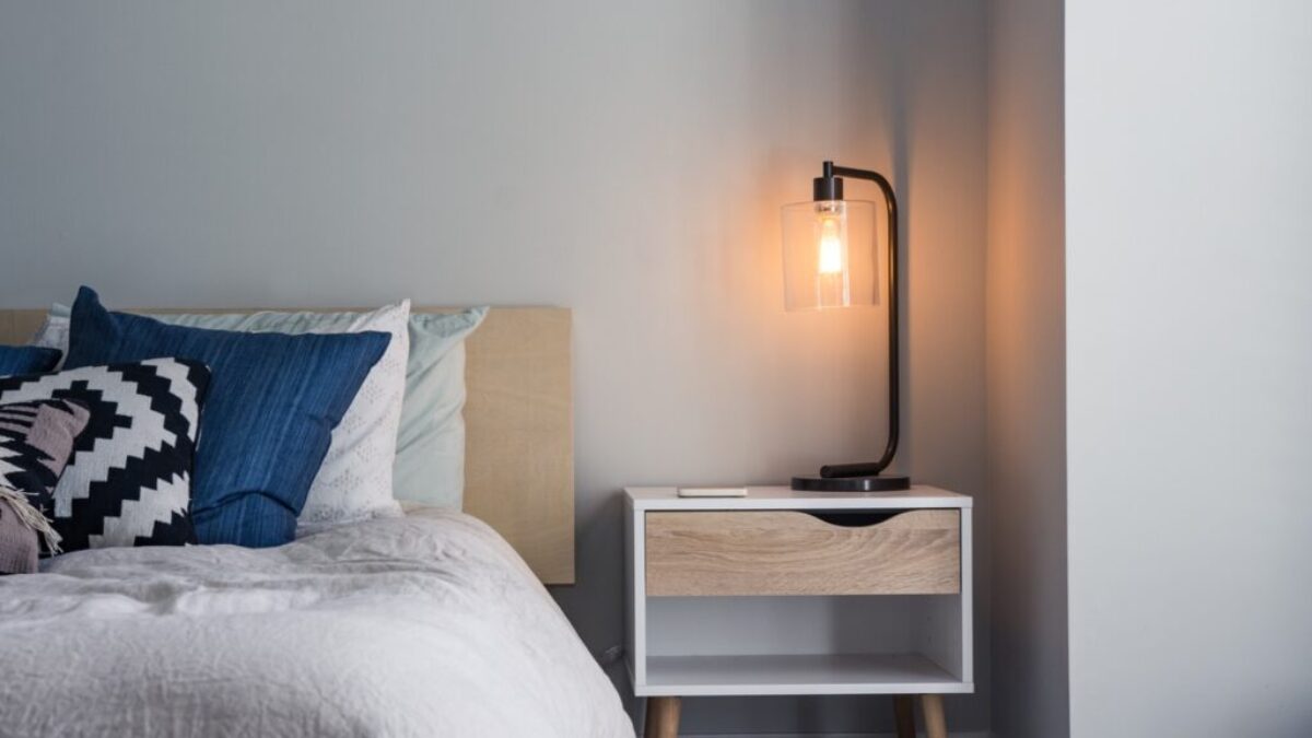 black table lamp on nightstand