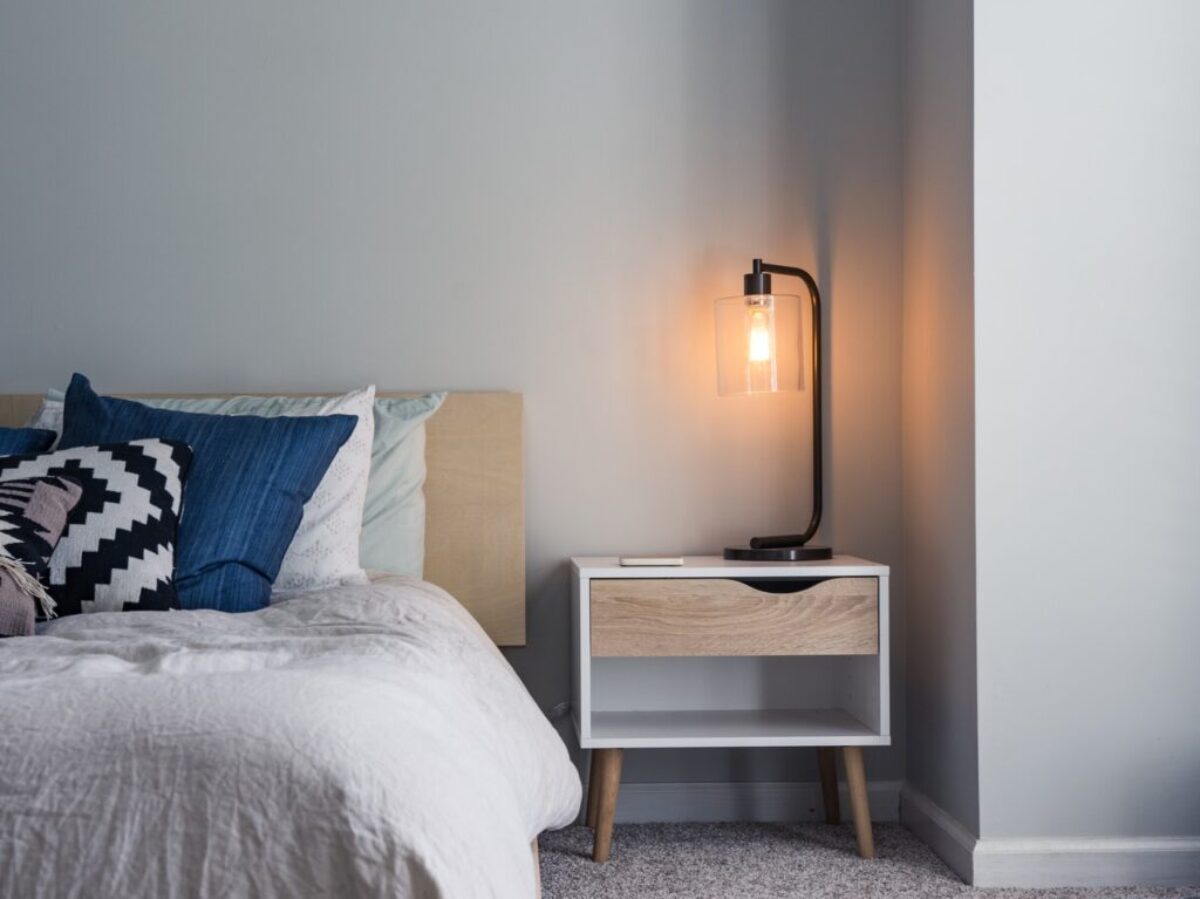 black table lamp on nightstand