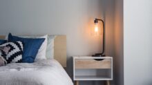 black table lamp on nightstand