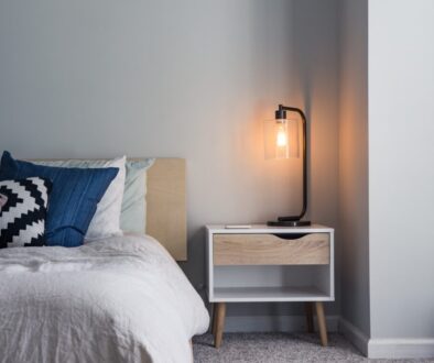 black table lamp on nightstand