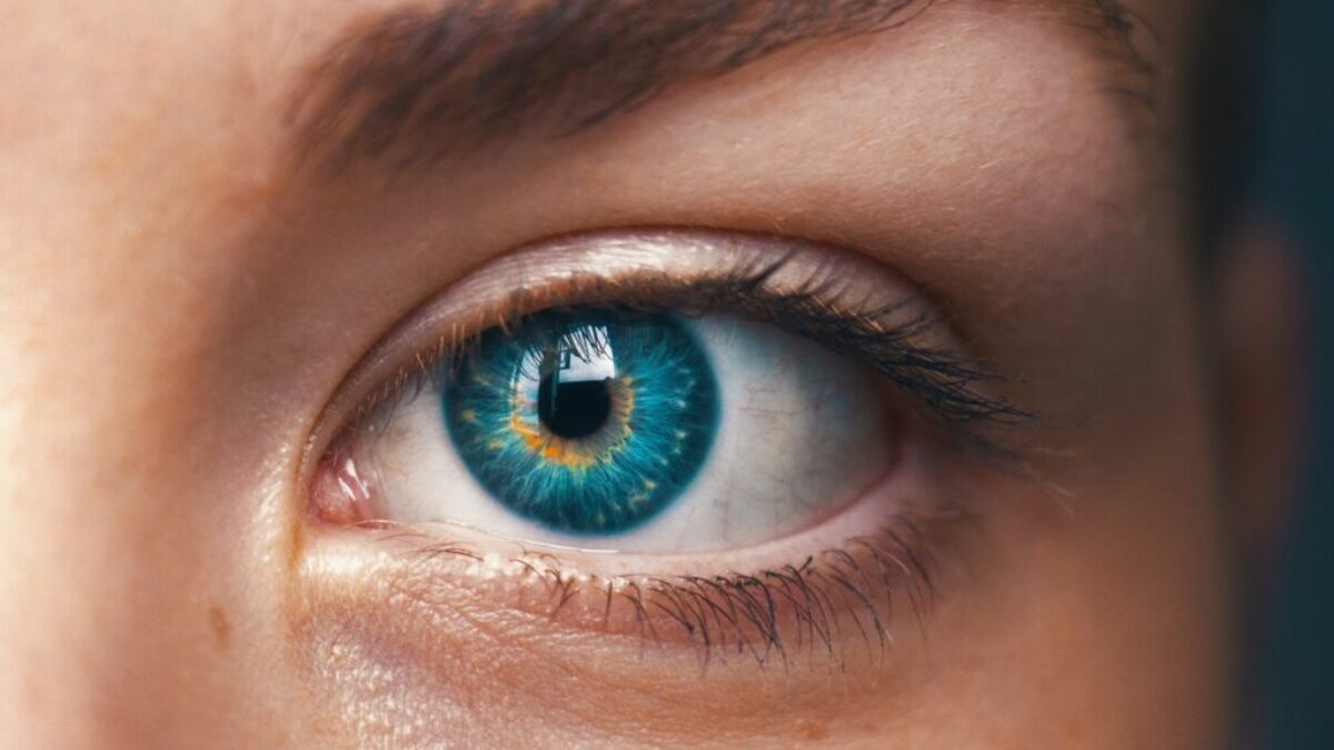 selective focus of blue-eyed person