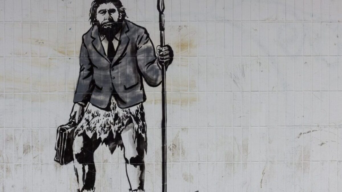 man holding spear wall painting