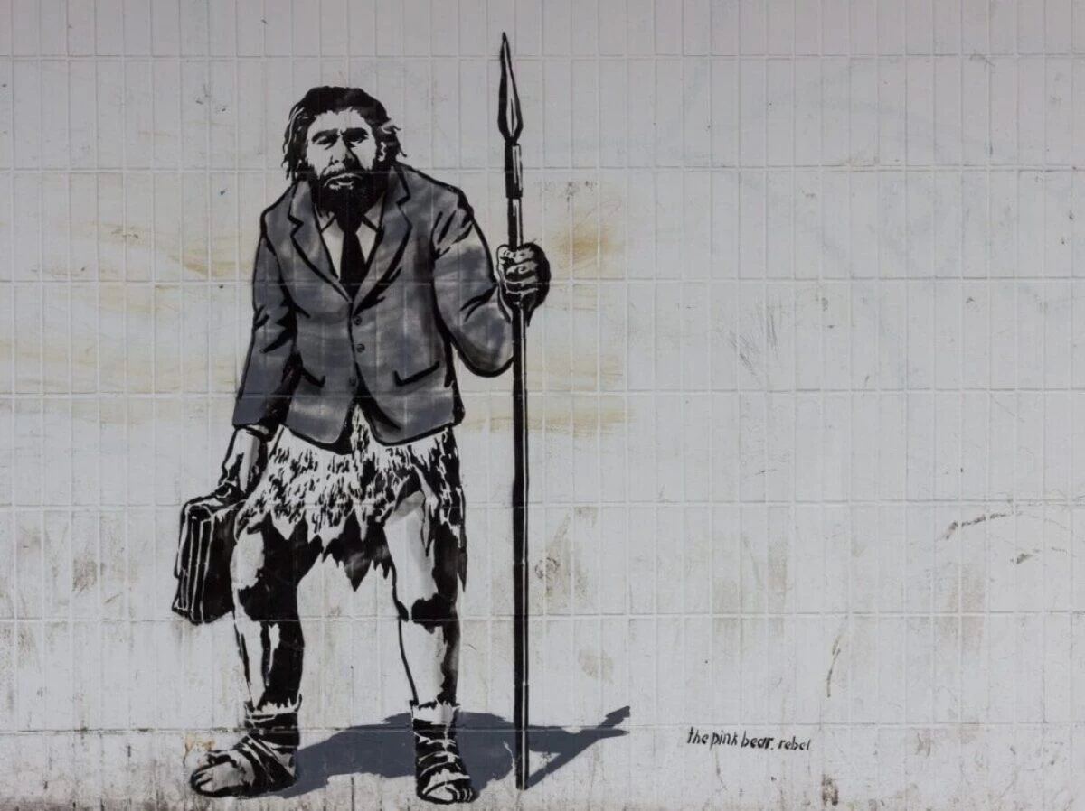 man holding spear wall painting