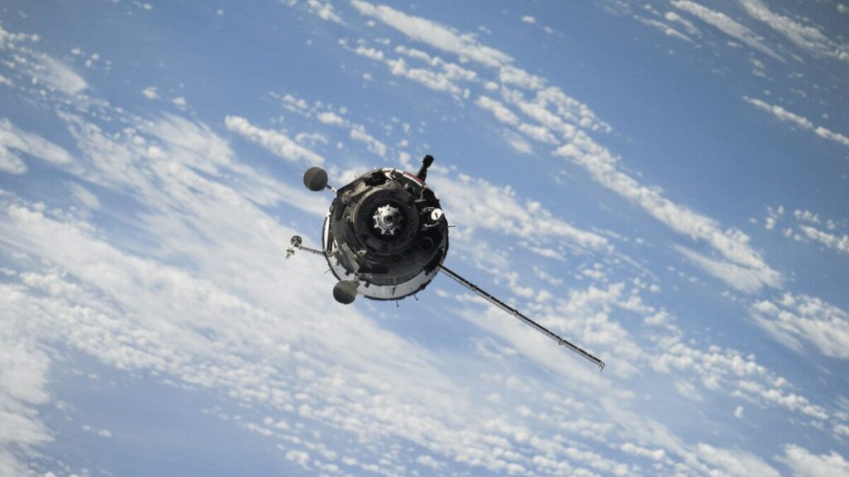 satellite flying on space