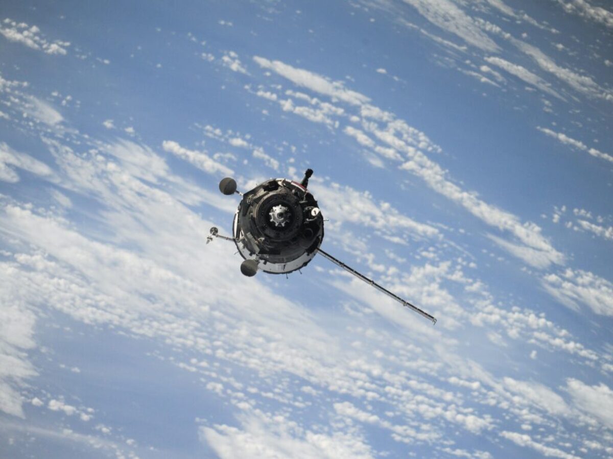 satellite flying on space