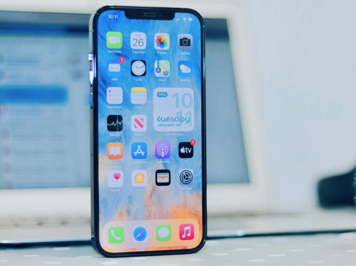 Close-up shot of an iPhone 12