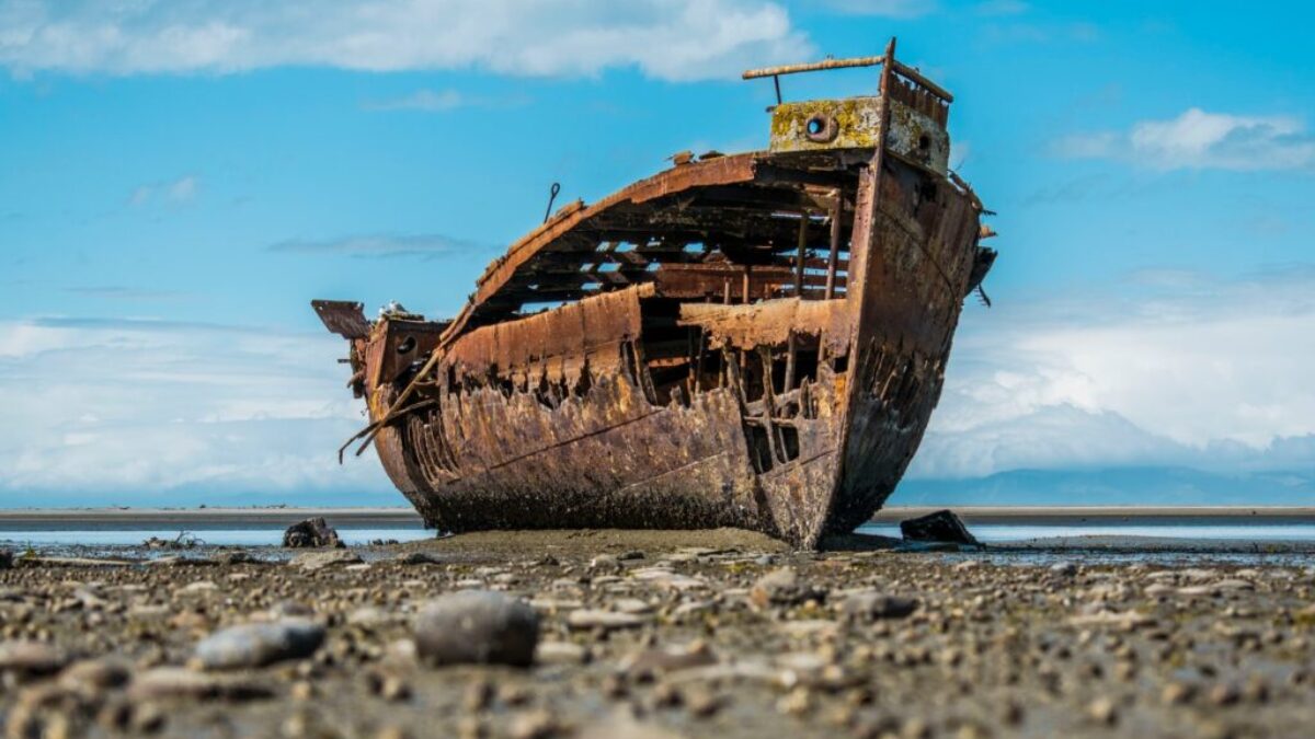 ruined ship on shore