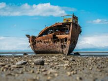 ruined ship on shore