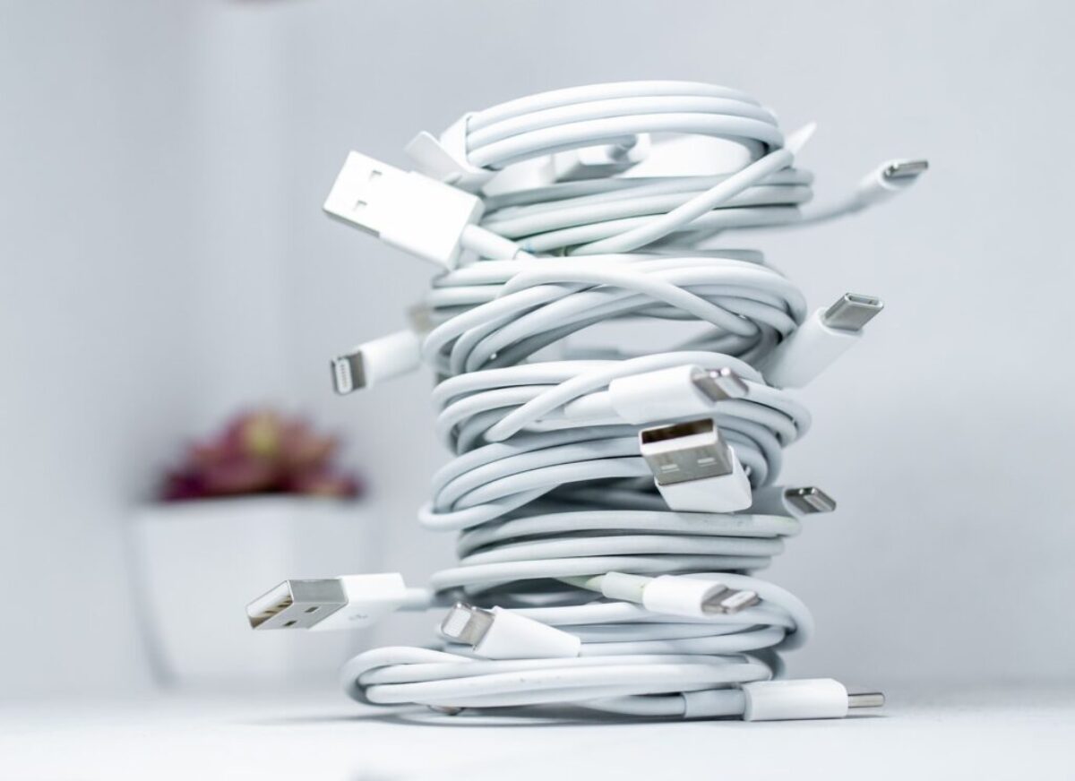 white usb cable on white table