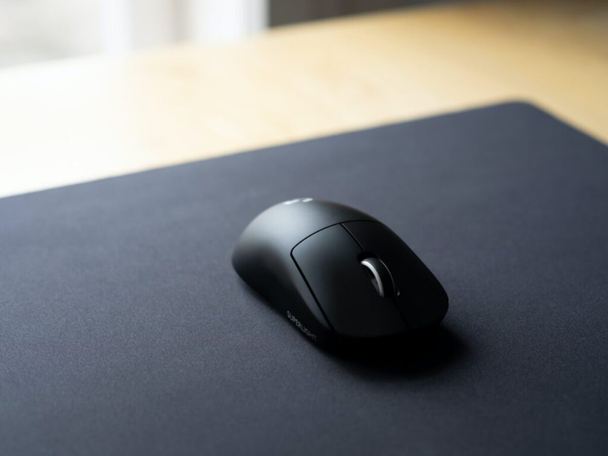 black cordless computer mouse on black surface