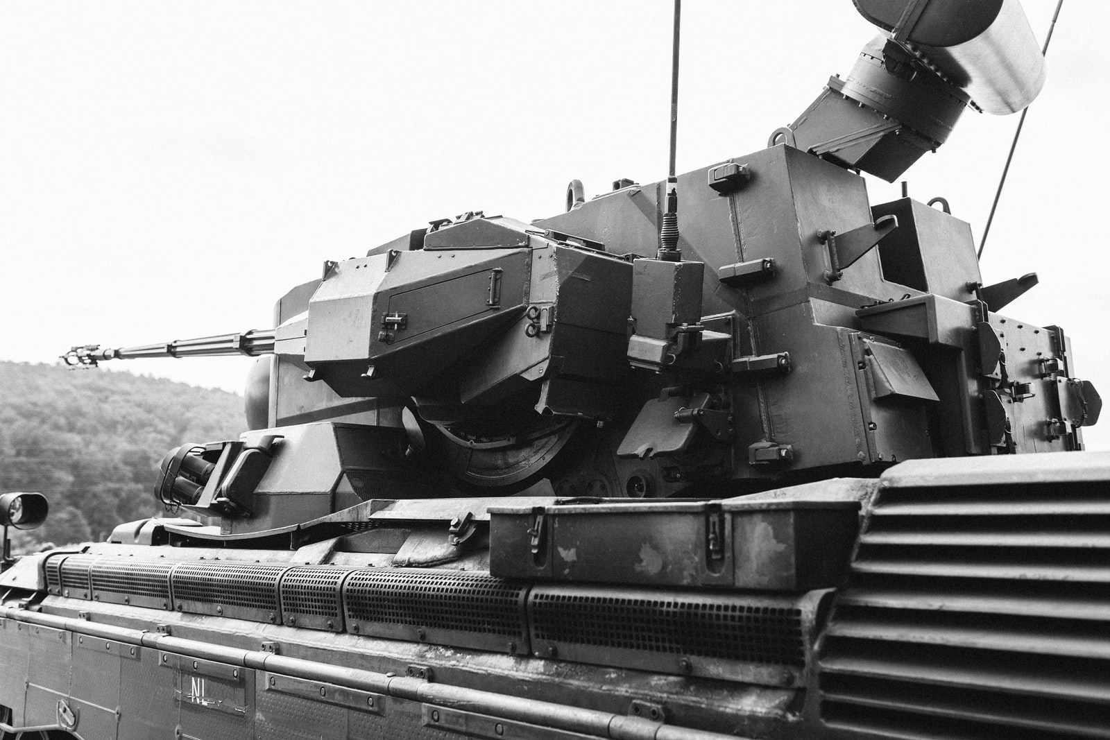 grayscale photo of battle tank