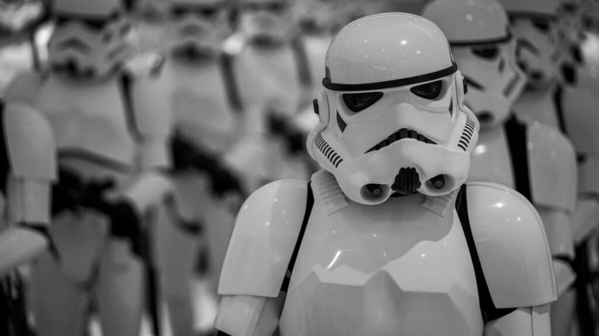 selective focus photography of Star Wars Stormtroopers