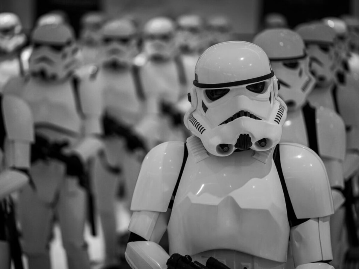 selective focus photography of Star Wars Stormtroopers