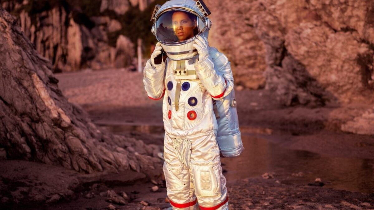 Woman Wearing Space Suit