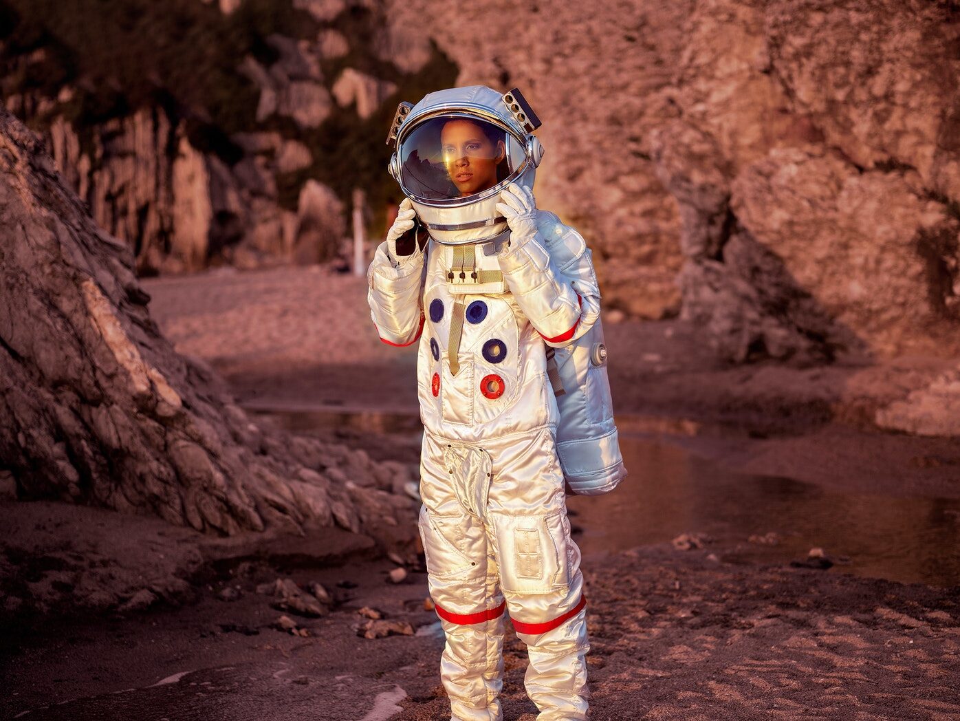 Woman Wearing Space Suit