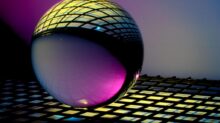 blue and black ball on blue and white checkered textile