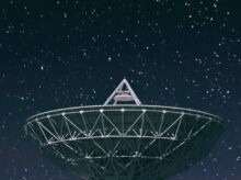 white satellite dish under starry night