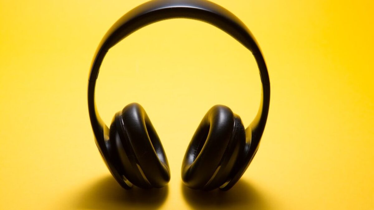 black wireless headphones