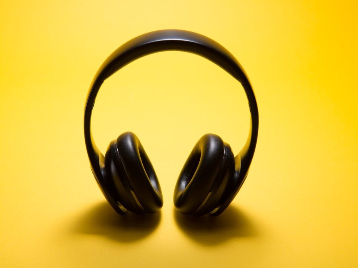 black wireless headphones